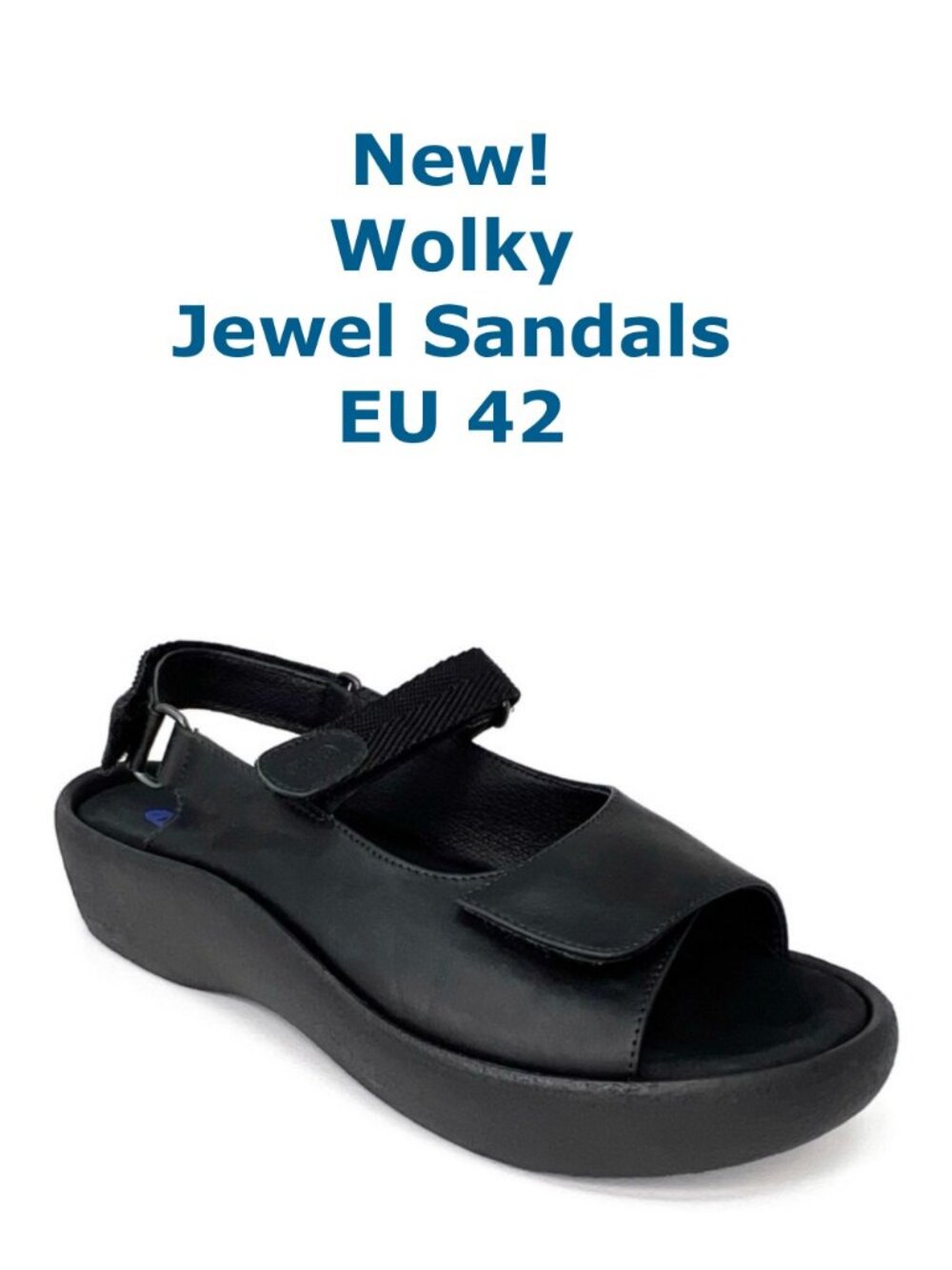 NWOT! WOLKY Jewel Sandals Adjust Strap Black Leather Comfort EU 42 US 10-10.5
